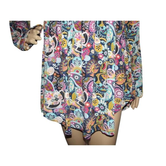 Jamby Tunic Top Womens Size Small Blue Pink Paisley Floral Print shirt Artzy - Picture 6 of 11